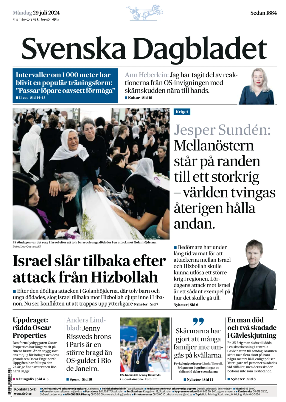 Prima-pagina-Svenska Dagbladet-edizione-di-oggi-20240729